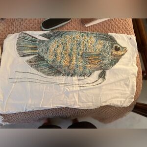 Pottery Barn Blue and Yellow Fish Lumbar Pillow Cover